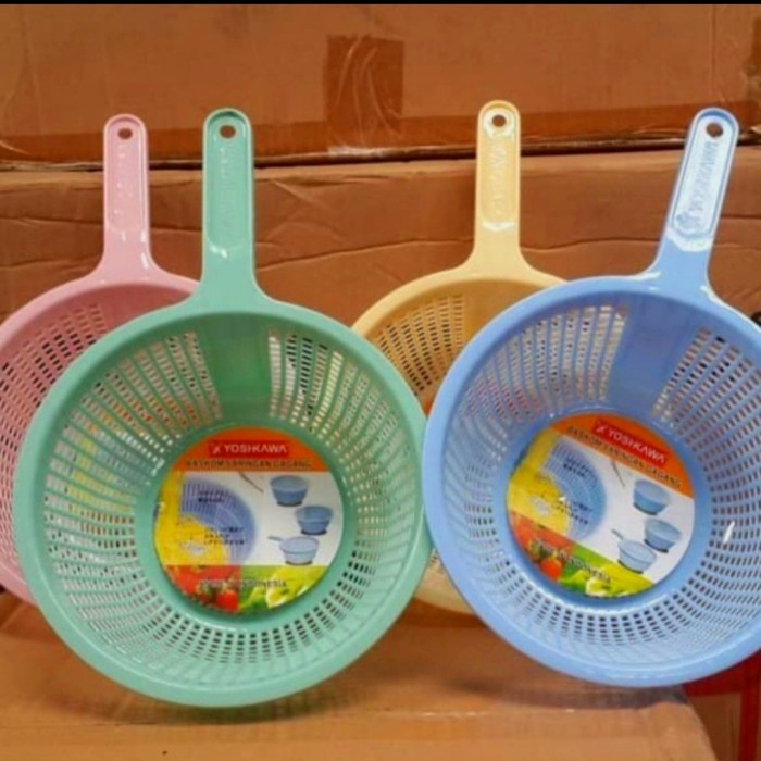 Yoshikawa Baskom Plastik Set Saringan Cuci Sayur Buah Baskom Penyaring