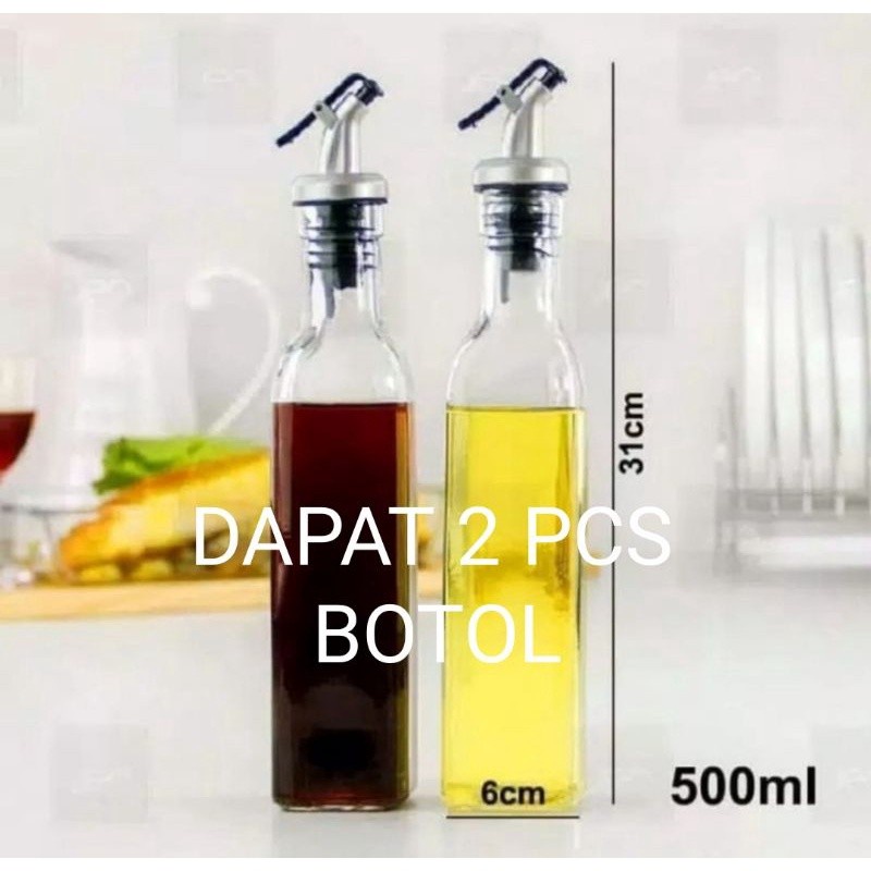 [BISA COD] PROMO Botol Kaca 500 ML Dapat 2 Pcs Dilengkapi Penutup Berkualitas Tempat Minyak Tempat Saos Botol Minyak Botol Kecap Murah Meriah