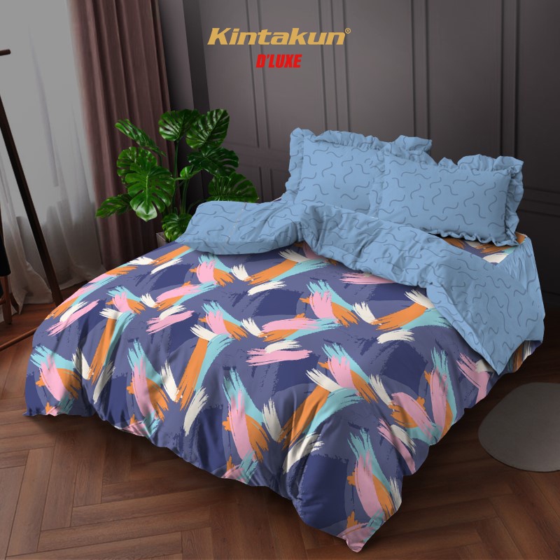 Kintakun Bedcover Set Rumbai 160 / 180 Elva Aesthetic Dluxe Microtex Biru