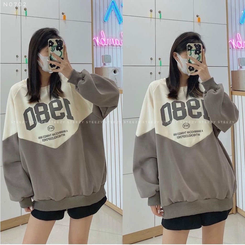 SWEATER OVERSIZE 1980 DATE CREWNECK WANITA TERBARU