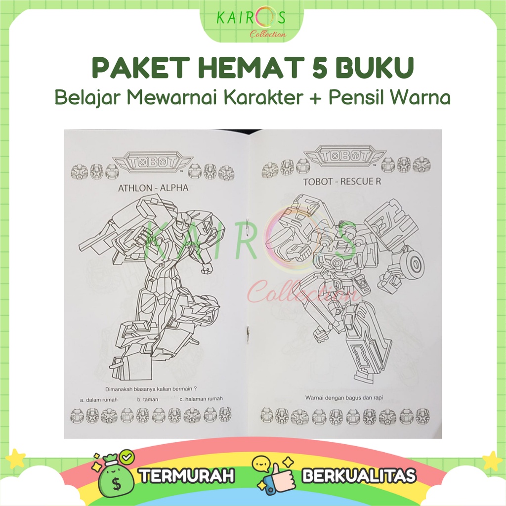 Buku Edukasi Anak 5 Pcs Belajar Mewarnai Karakter Anak Set Pensil Warna