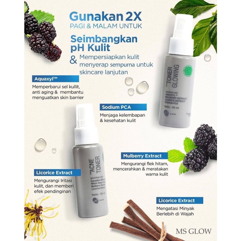 MS GLOW Acne Toner 60ML / Toner Wajah MSGLOW Khusus Jerawat Bruntusan &amp; Minyak Berlebih BPOM