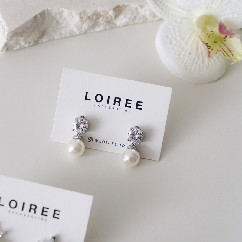 LILOU | Wedding Collection - Zirconia Solitaire Pearl Stud Bridal Earrings - Anting Wanita