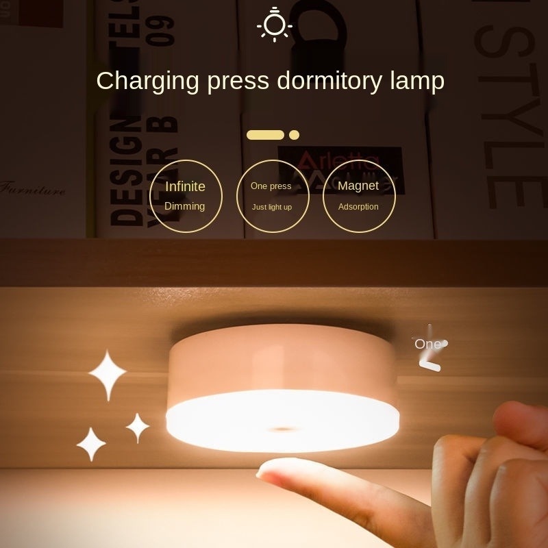 Usb Rechargeable Bulat Kamar Tidur Dapur Lampu Malam Tiga Mode Peredupan Dasar Magnetik Lampu Dinding Mini LED Sensor Sentuh Lampu Malam