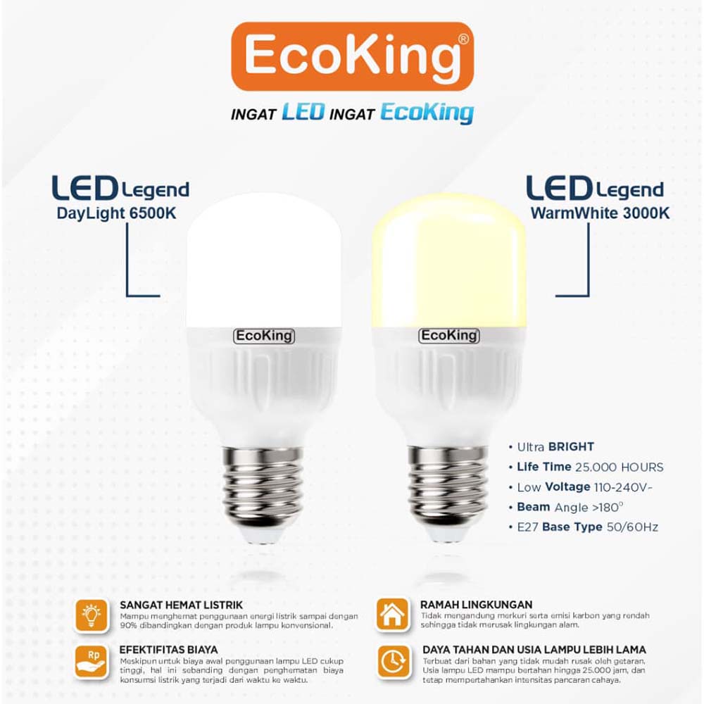 Lampu LED EcoKing KUNING WARM WHITE JUMBO 5W 10W 15W 20W 30W 40W 50W