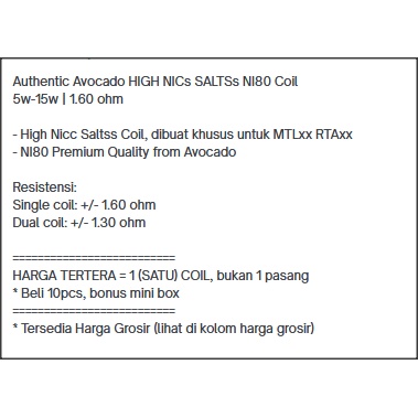 xx Avocado High N1c Salts N180 K0il 1.60 ohm | mtlx 1.6 1,6