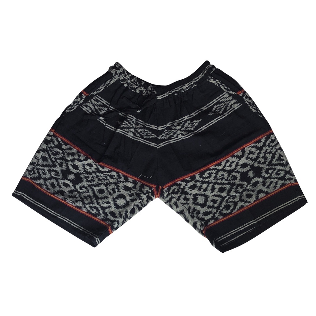 celana pendek pria motif kain tenun - hitam putih biru