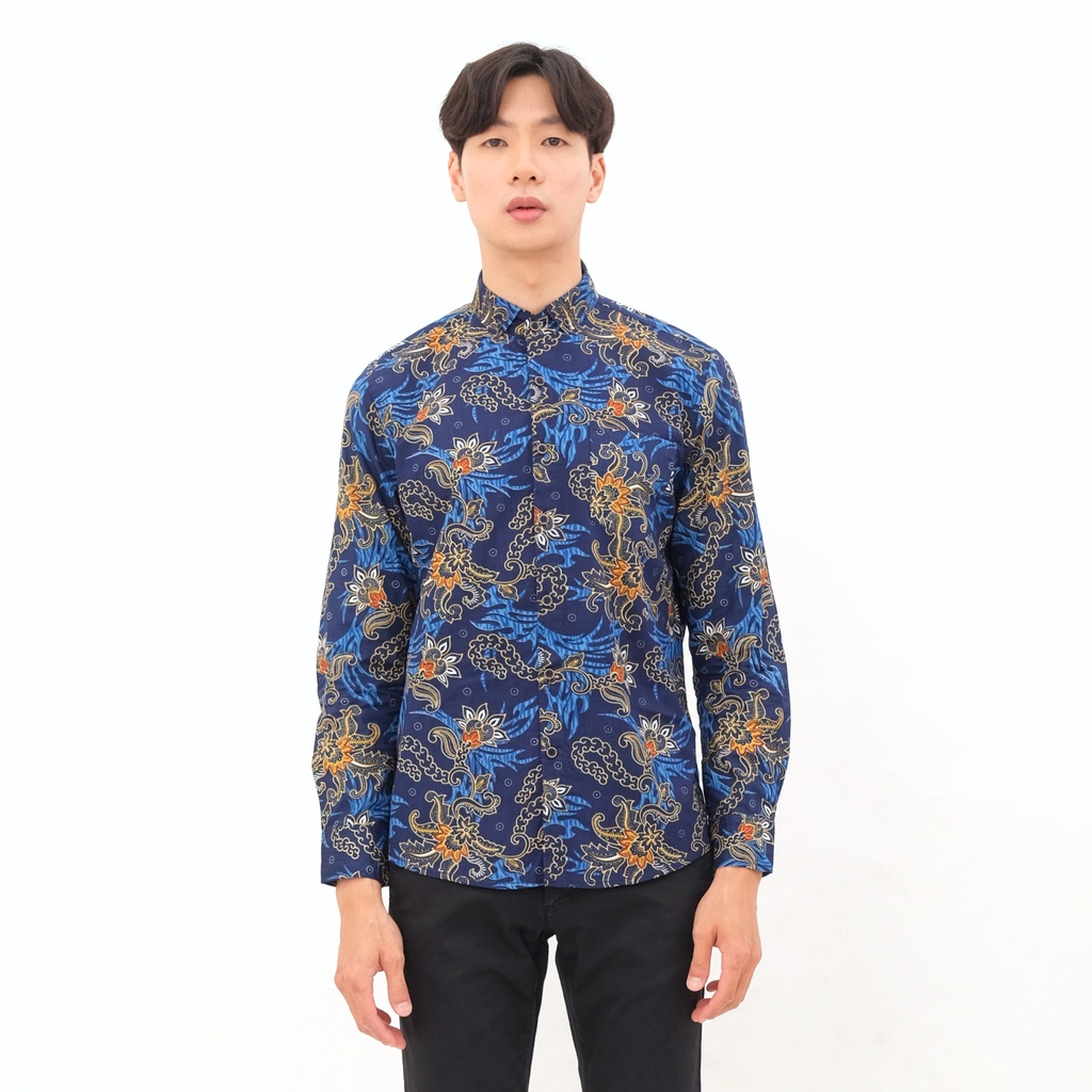 SANVANINA Kemeja Batik Pria Lengan Panjang Hem Batik Motif Kanaka E-6003