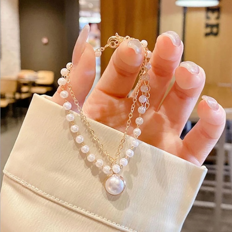 Gelang Rantai Mutiara Double Layer Untuk Wanita