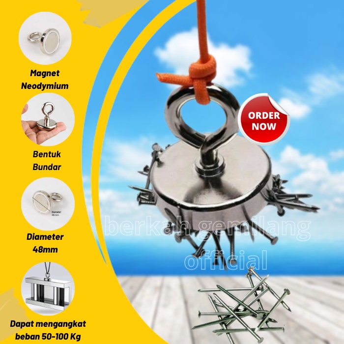 

Magnet Neodymium Hook Bulat Kecil Alat Untuk Memancing Logam Di Laut Sungai Super Kuat Angkat Beban 50-100 Kg