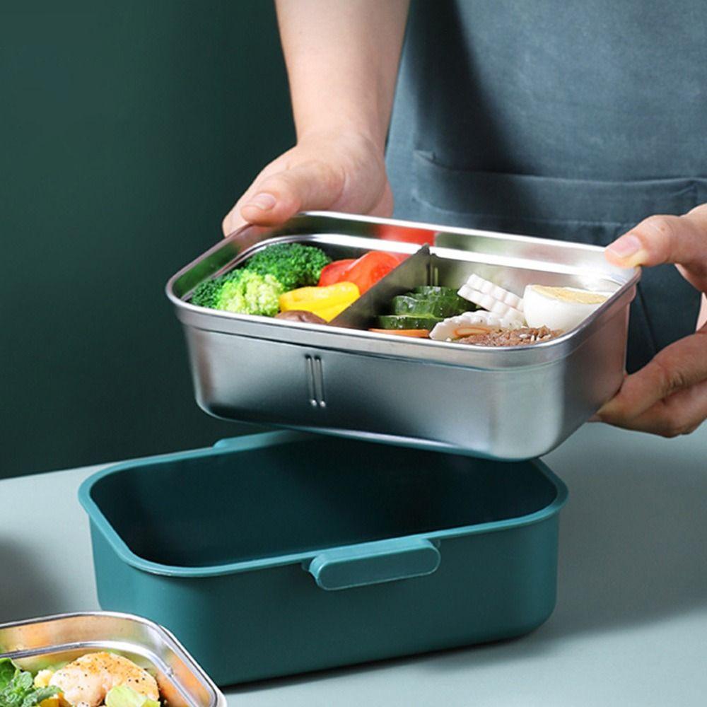 R-FLOWER Lunch Box Microwavable Rectangle Grid Untuk Siswa Pekerja Kantor Wadah Makanan