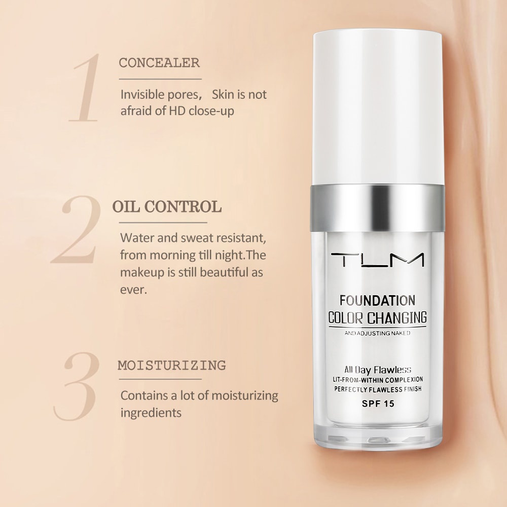 TLM sunscreen foundation spf15 Color Changing concealer dan foundation waterproof 30ml