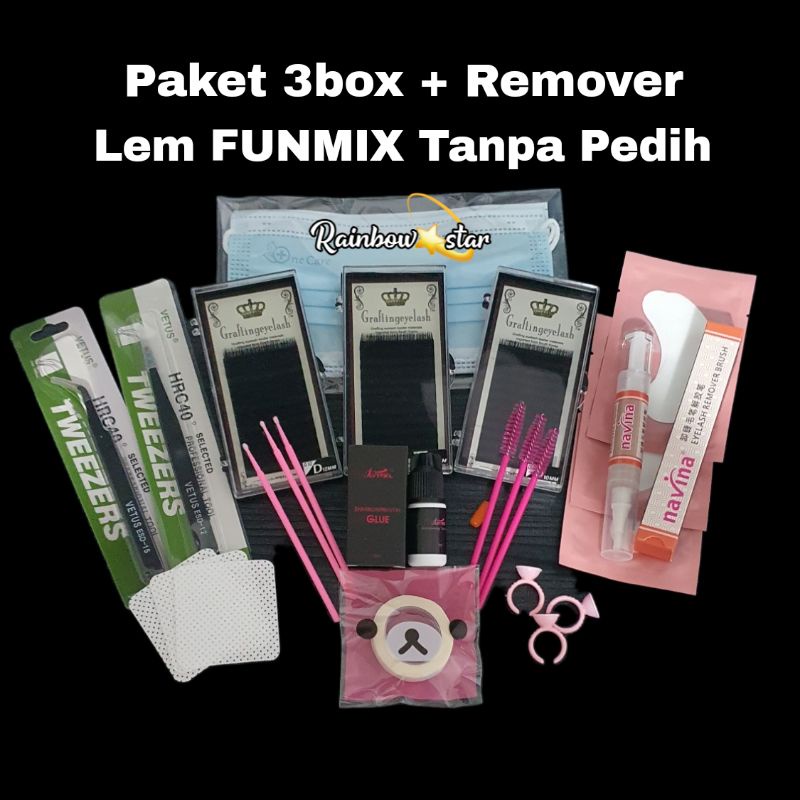 Paket Hemat Eyelash Extension Super Lembut / Paket Eyelash Funmix Tanpa Pedih