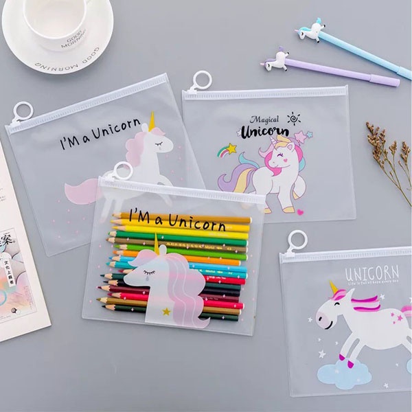 Zipper Bag Transparan Unicorn / Tempat Pensil Kuda Poni Pouch Karakter Lucu / TV-79