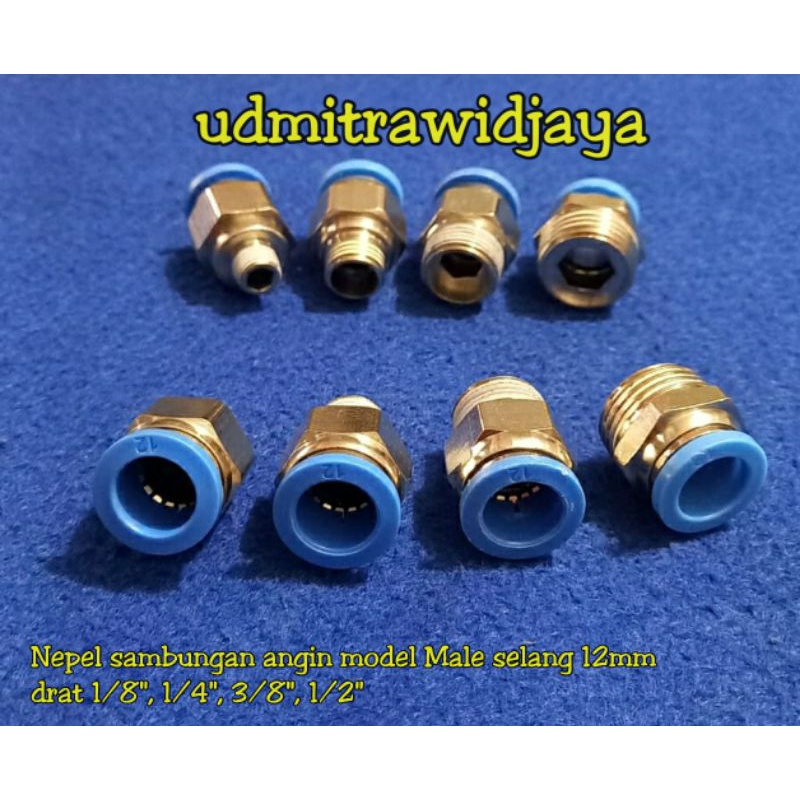 Fitting pneumatic  / sambungan selang angin 12mm Model Male Lurus drat 1/8  , 1/4 , 3/8 , 1/2  sambungan selang klakson model lurus SPC nepel angin type XPC dratt nepel angin air nepel angin truk fuso double kabin selang 12mm