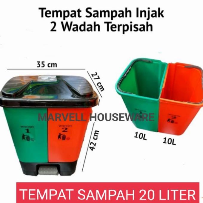 Tong Sampah Injak 2 Wadah 20 Liter/Kotak Sampah Injak/Tempat Sampah