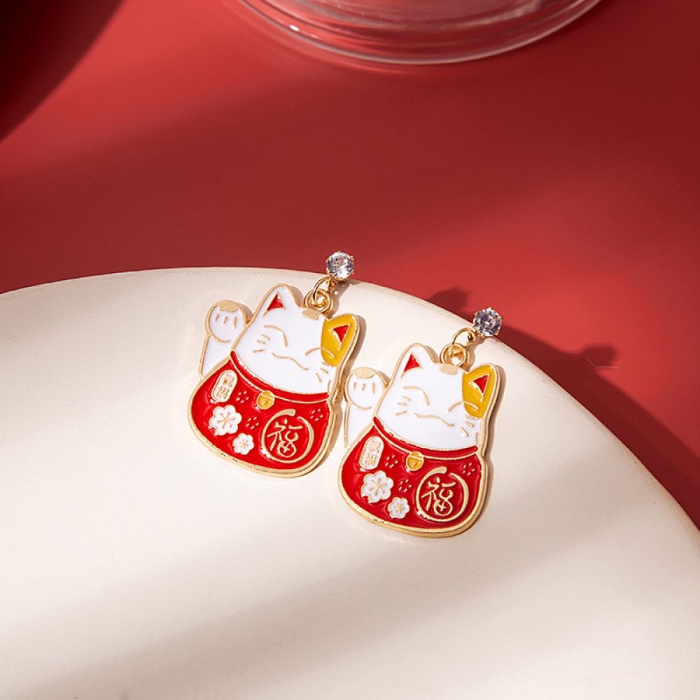 Anting Tusuk Gantung Wanita Bahan Sterling Silver 925 Desain Kucing Kartun Gaya Cina Untuk Hadiah