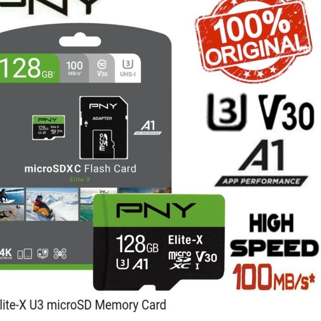 microSD 128GB XC U3 V30 PNY Elite-x 100Mb/s 100% Original