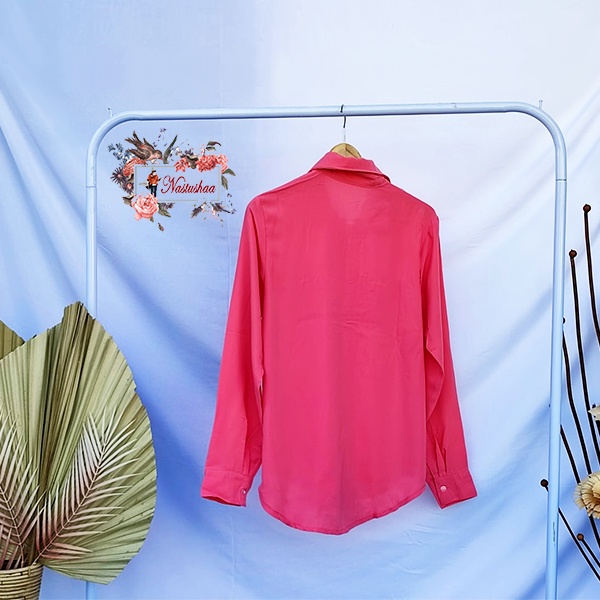 Kemeja Oversize Shirt Polos Pocket Kantong Tunik Kemeja Wanita Polos Dusty Pink Baju Atasan Cewek Full Kancing
