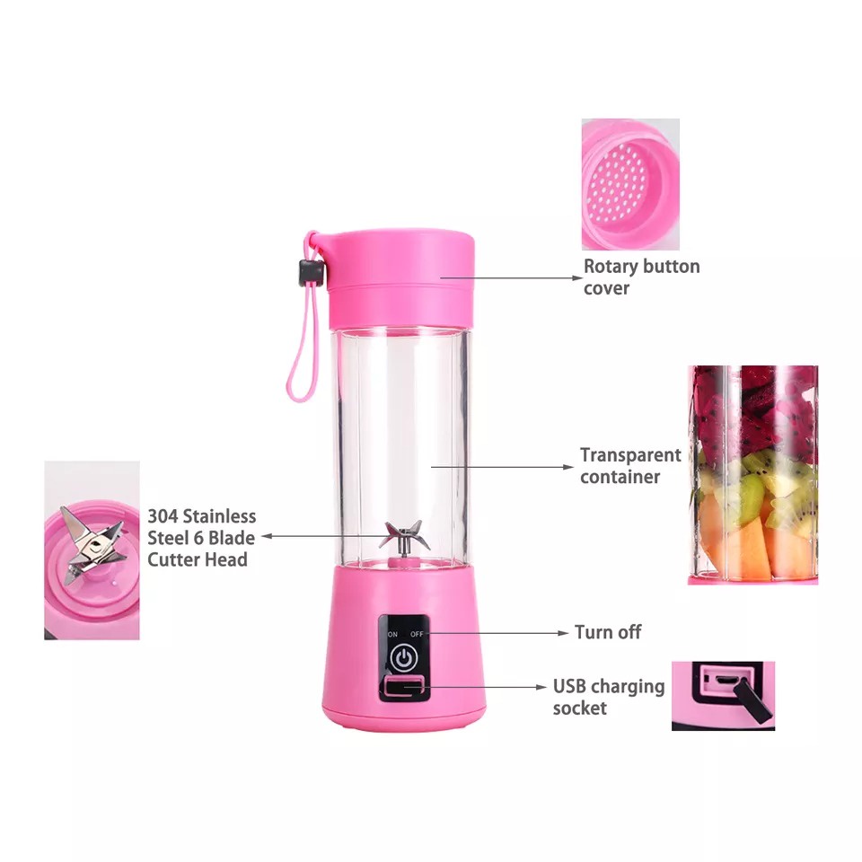 Blender Juice Cup Mini Portable mini USB electric /Blender Mini Portable Juicer Cup Electric / Juicer Cup 400ml  Mata Pisau Rechargeable / Alat Pembuat Minuman Jus Buah Sayur Elektrik tanpa
