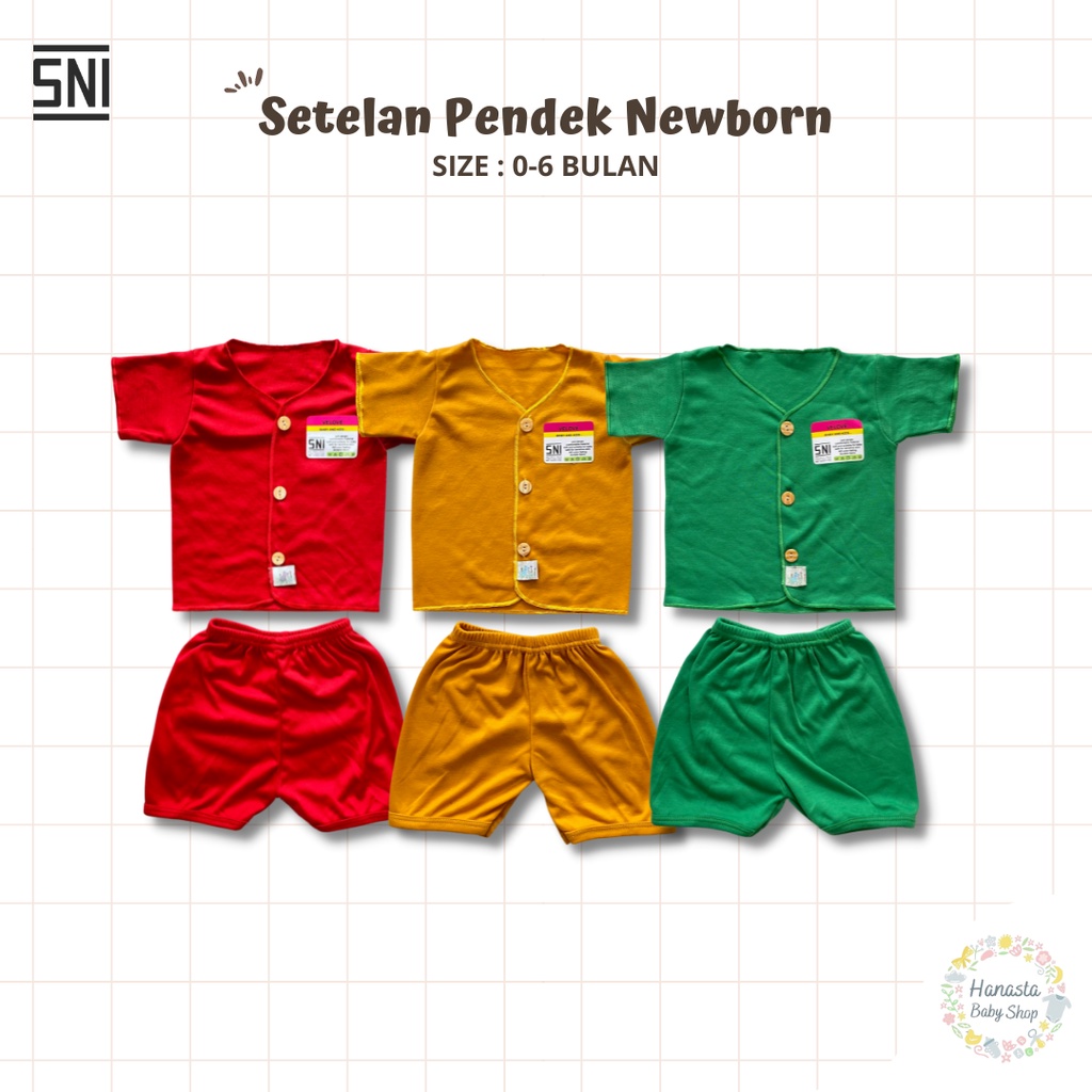 Baju Bayi Newborn Setelan Lengan Pendek Polos Katun 0-6 Bulan