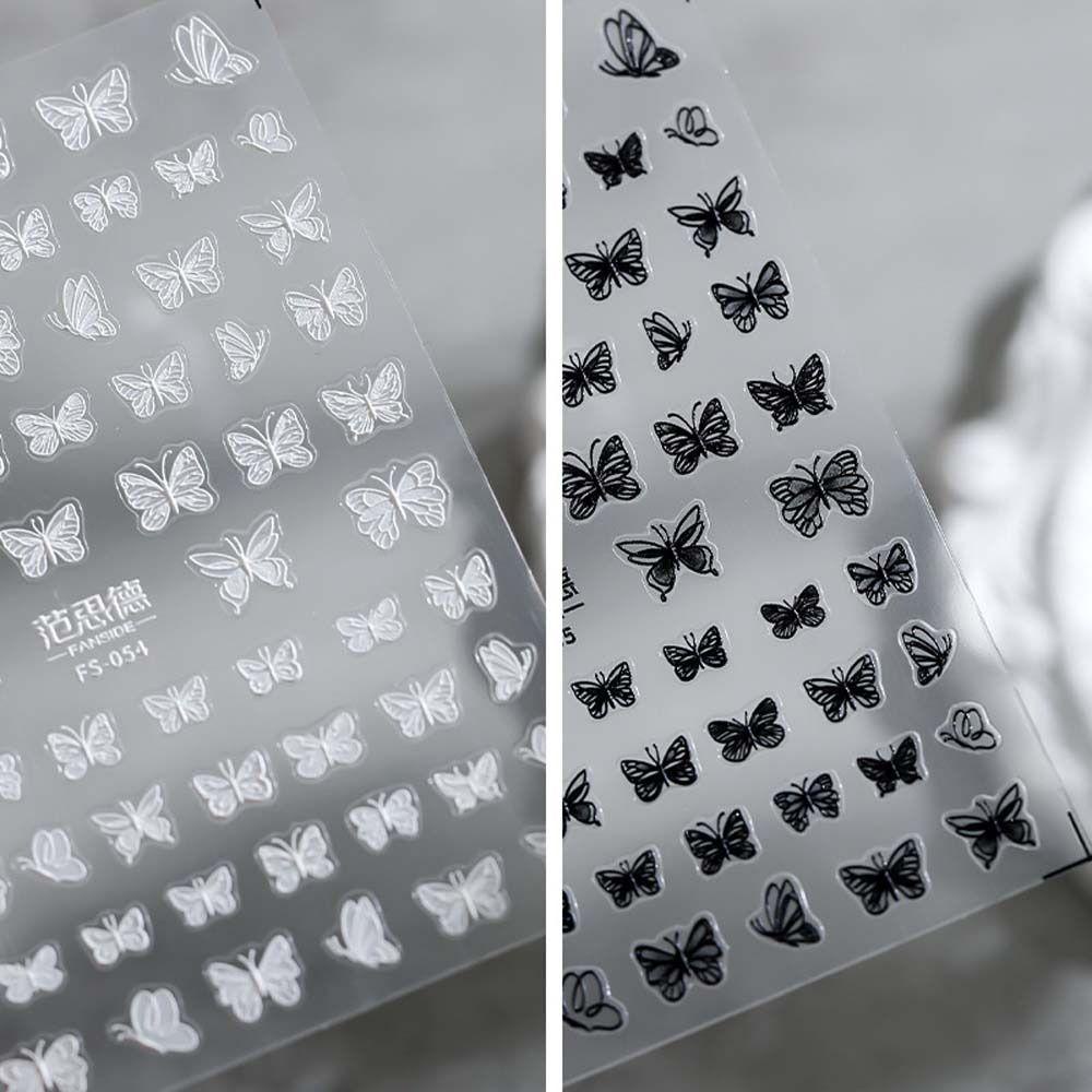 AUGUSTINA Agustina Stiker Kuku Kupu-Kupu Wanita Ins Style Hand Painted Butterfly Rose Nail Stickers Stars Huruf Inggris Nail Art Dekorasi