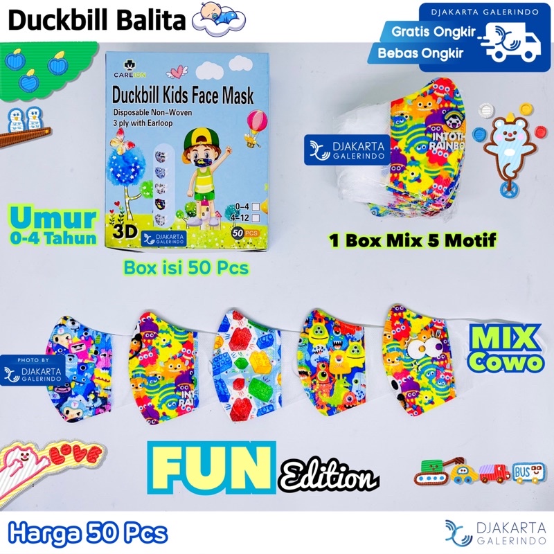 Masker Duckbill Anak 3Ply Motif Box isi 50Pcs