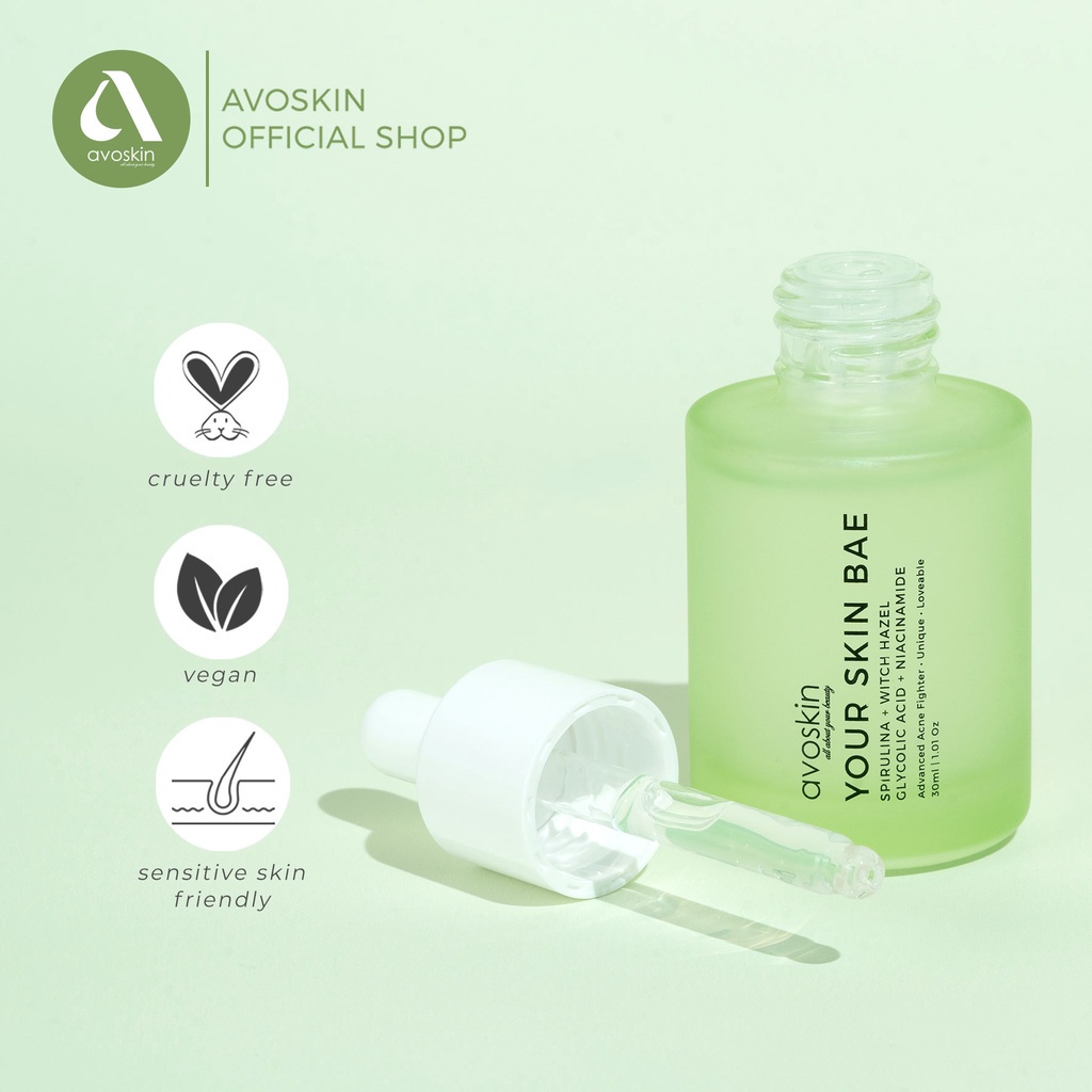 Avoskin Your Skin Bae Serum Spirulina + Witch Hazel + Glycolic Acid + Niacinamide (30ml) untuk Kulit Berjerawat