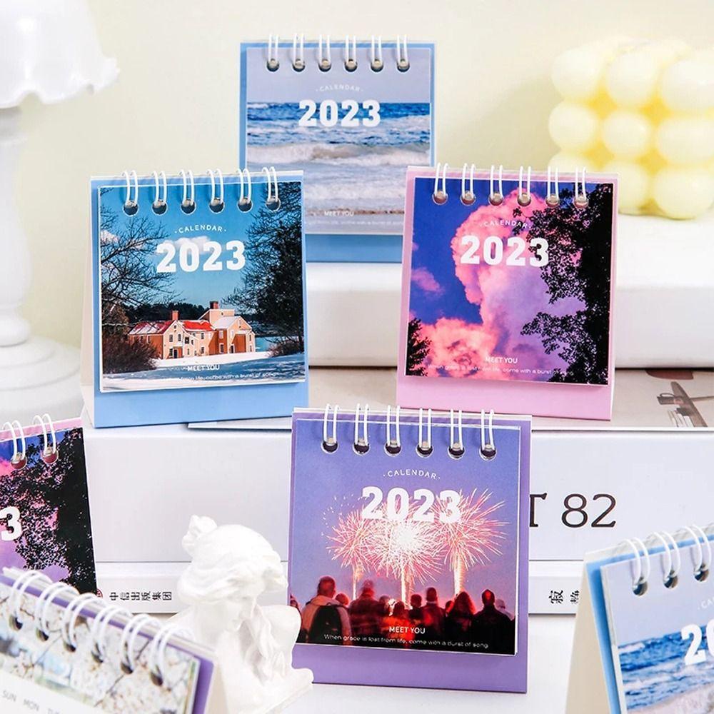 【 ELEGANT 】 2022-2023 Calendar School Stationery Planner Calendar Daily Scheduler Self Standing Mini Calendar Desktop Decoration Agenda Organizer Coil Calendar