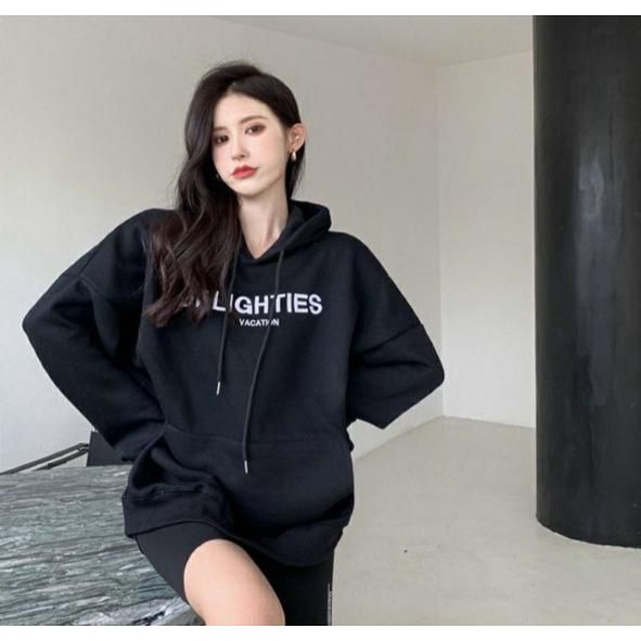 DELIGHTIES SWEATER HOODIE OVERSIZE WANITA BAHAN FLECEE