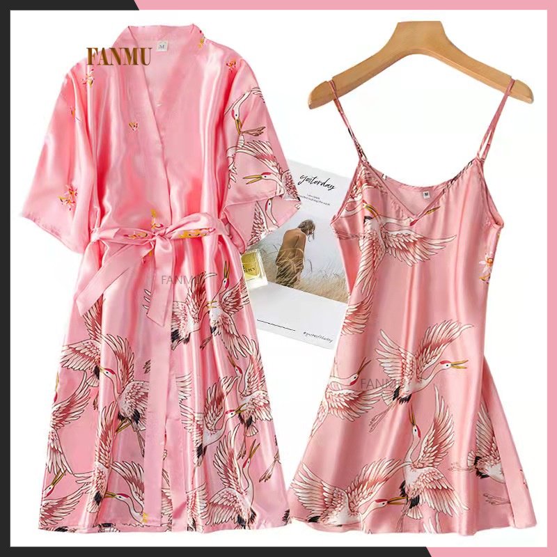 [COD] daster kimono panjang baju tidur wanita satin premium home dress korea