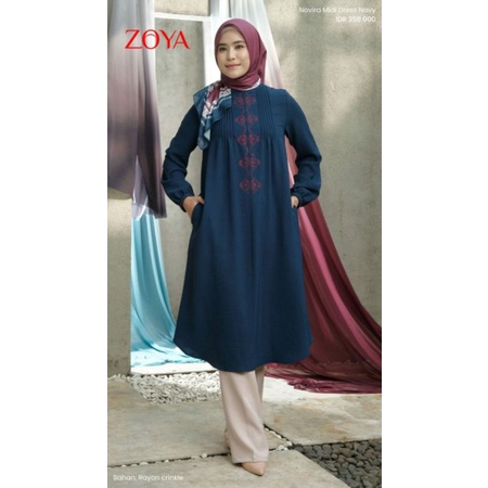 ZOYA -BUSANA MUSLIM ATASAN TUNIC, NOVIRA SHIBORI MIDI DRESS, RAYON CRINCLE PREMIUM ORIGINAL (COD)