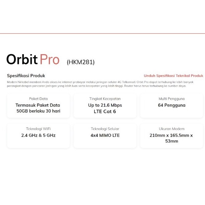 Telkomsel Orbit Pro (HKM281) Router/ Modem/ Wifi 4G High Speed