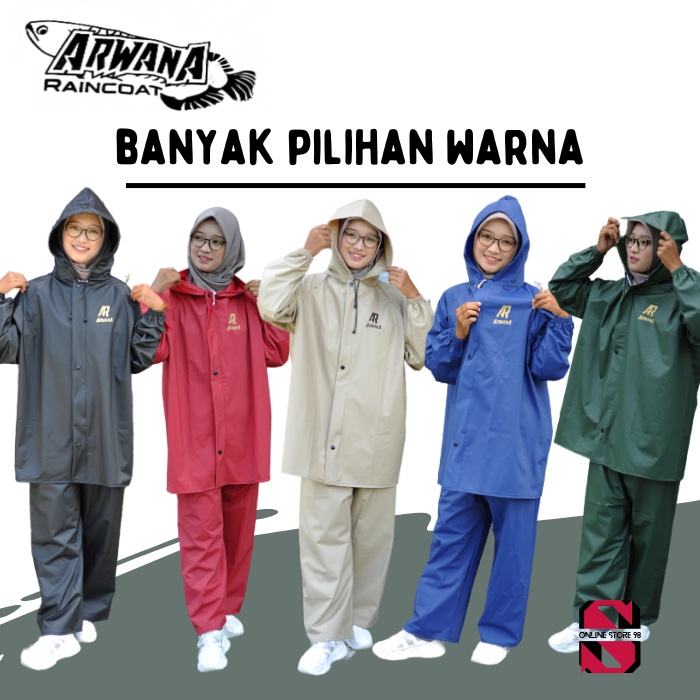 Jas Hujan Stelan Baju dan Celana Pria dan Wanita Bahan full Karet PVC 0,25 Tebal dan elastis Anti Rembes Garansi Original