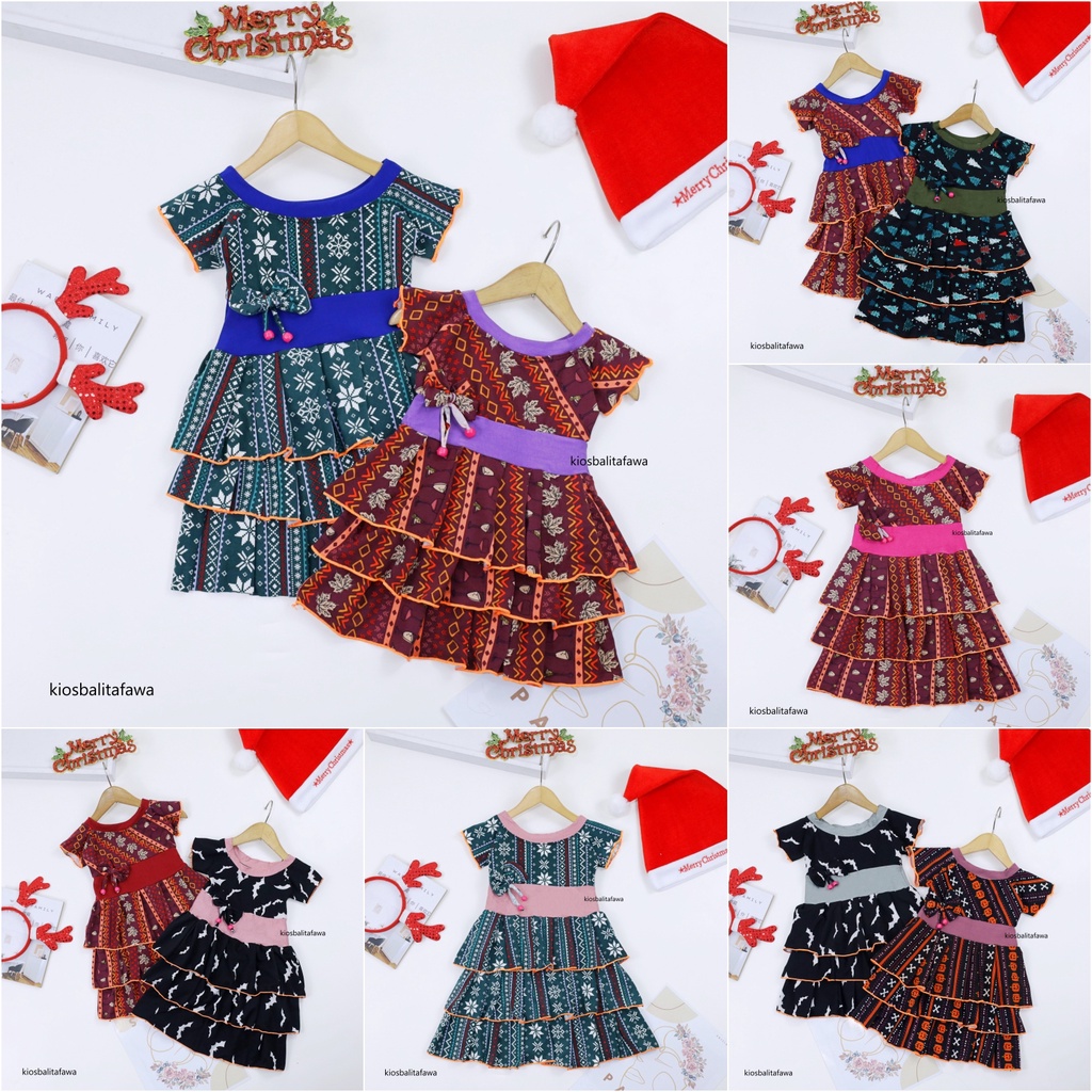 Dress Nayla uk 1-2 Tahun / Dres Anak Perempuan Cewek Baju Motif Murah Casual Pesta Kensi