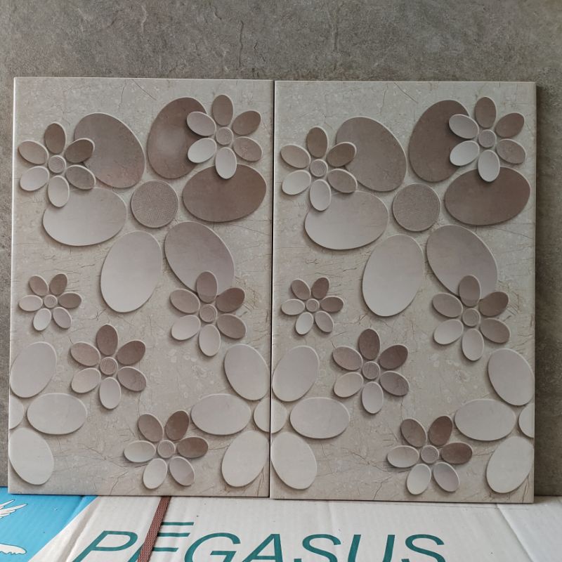 Keramik 25x40 GLOSSY MOTIF BUNGA COKLAT SUSU