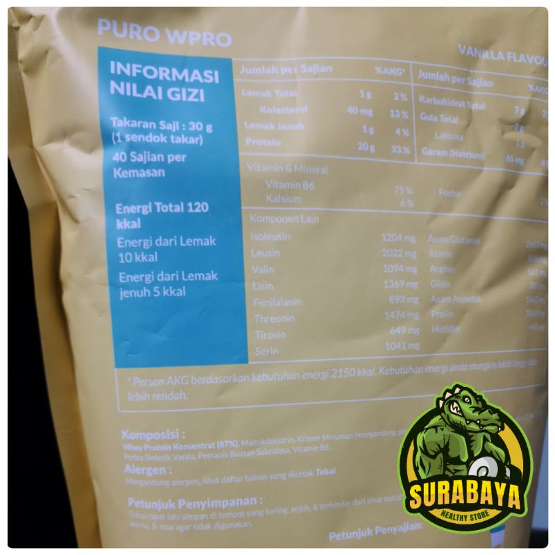 Puro Wpro Whey W Pro Protein 2400 Gram Susu Diet Grass Fed Labdoor BPOM Halal Mui Suplemen Debm Nutrisi Otot Fitness Fitnes Gym 2.4 Kg 80 Serving