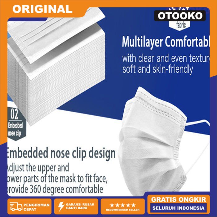 Masker 3 ply 3ply isi 50 putih polos korea white Earloop bedah BFE 95