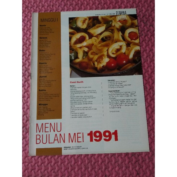 Booklet Masakan Majalah Femina Lawas Mei 1991