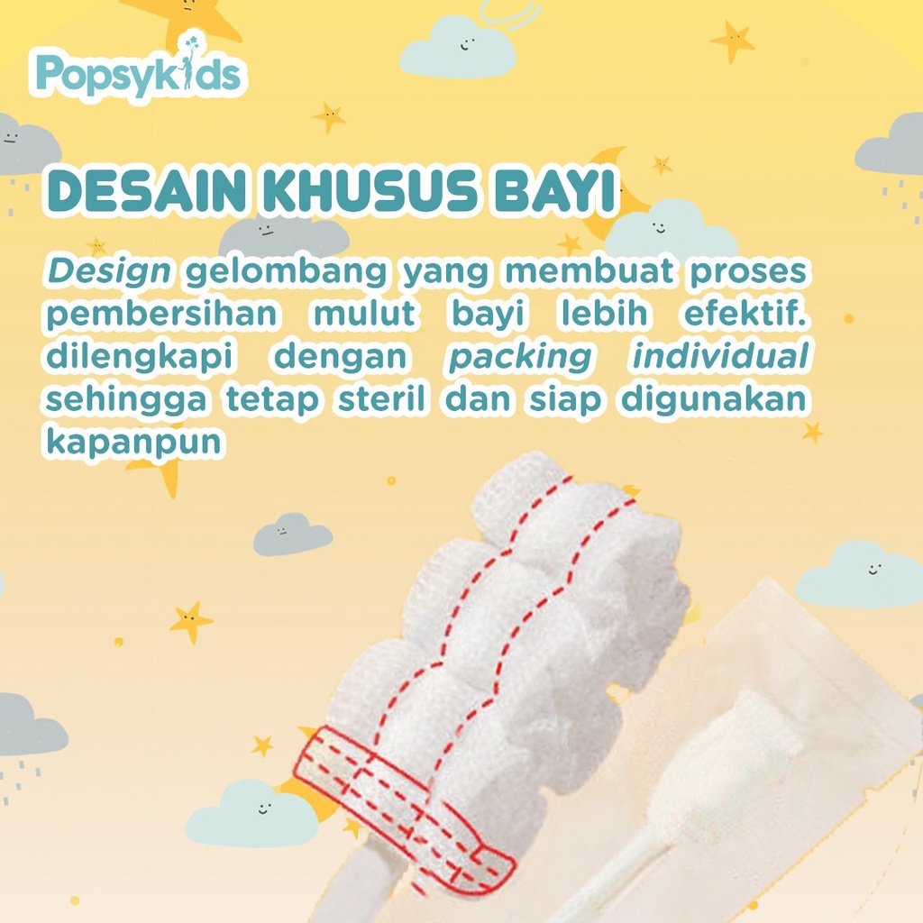 Popsykids Baby Oral Cleaner – 100% Stik Kasa Steril Pembersih Mulut Bayi / Lidah Bayi / Gusi Bayi