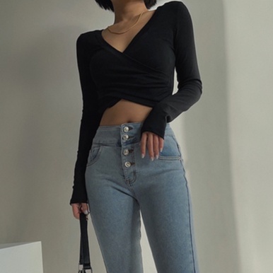 [Premium] Sexy Ruched Cross Wrap Solid Crop Top 7303 (S/M/L)