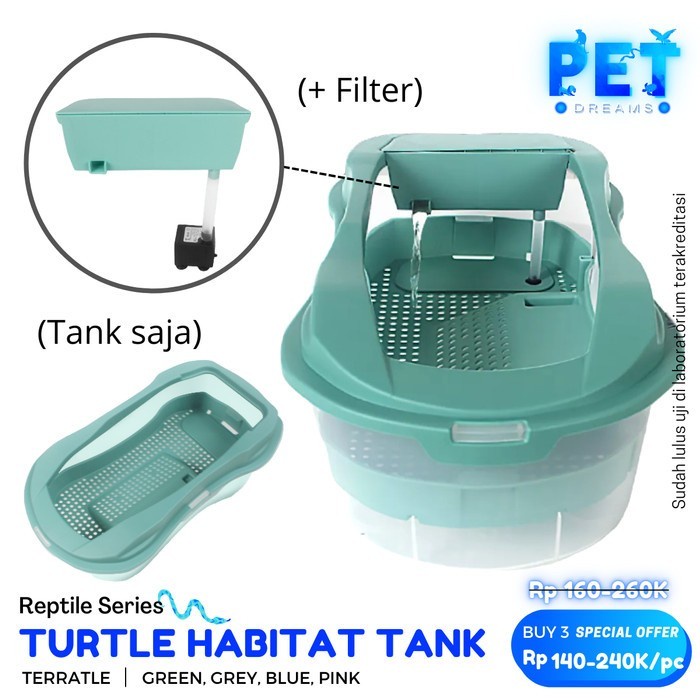 TURTLE TANK AQUARIUM FILTER KANDANG VIVARIUM EMBER TEMPAT KURA REPTIL