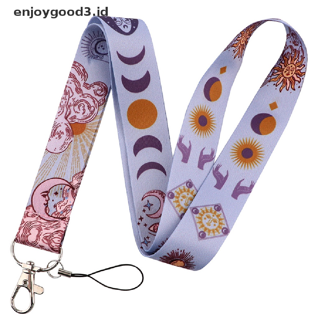 Tali Lanyard Holder Kartu ID / Handphone Motif Matahari / Bulan Gaya Vintage