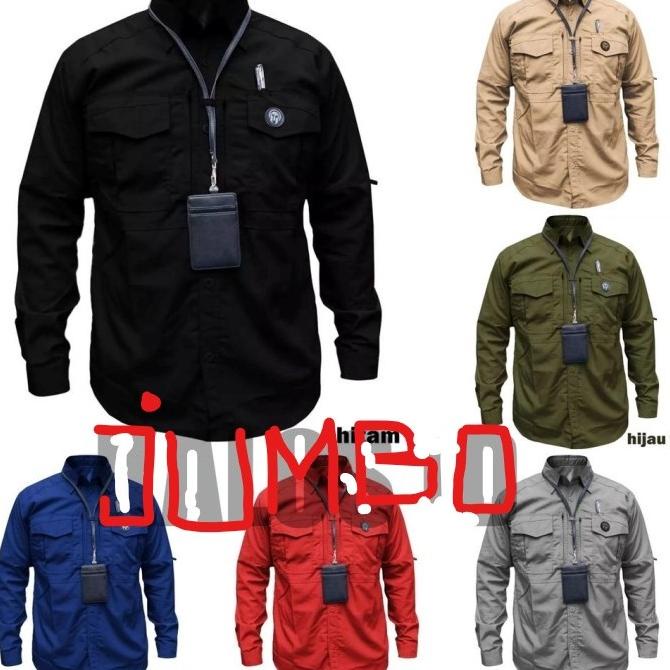 Baju Kemeja Big Size Jumbo Pria Lengan Panjang Polos Tactical Gunung Shopvina1