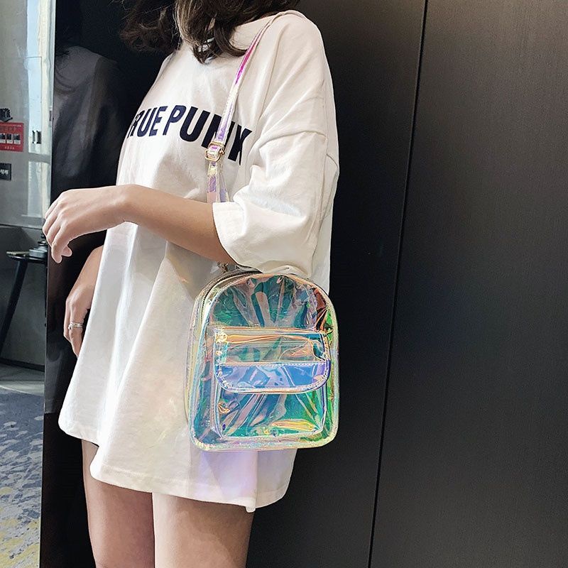 ℗❐Seraser Kasual Mini Ransel Wanita Versi Korea 2021 Baru Fashion Trendi Laser Transparan Jelly Tas Ransel Pelajar Semua Pertandingan