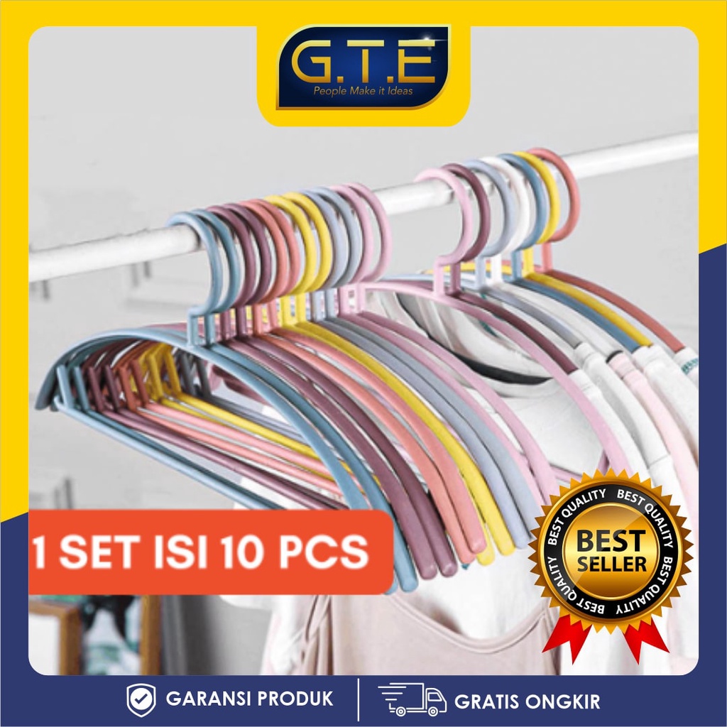 GTE | GANTUNGAN BAJU HANGER PLASTIK 10pcs | PLASTIC HANGER PAKAIAN LAUNDRY ANTI SLIP WARNA | CLOTH HANGER 1 SET 10 PCS