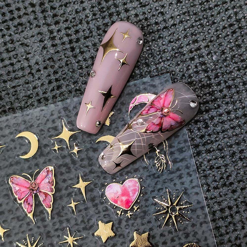 Mxbeauty Stiker Kuku Kupu-Kupu Ins Style Hitam Putih Rose Stiker Kuku Bintang Bronzing Butterfly Huruf Inggris Nail Art Dekorasi