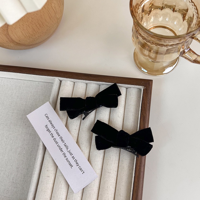 KLIP PONI RAMBUT MINI KAIN VELVET SMALL HAIR CLIP JEPIT JEPITAN KECIL PITA BOW RIBBON HITAM POLOS ANAK HAIRPIN