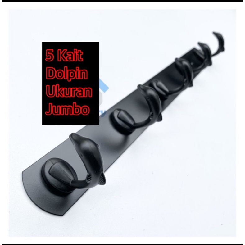 Kapstok 5 kait uk jumbo hitam black gantungan baju stanlis hook pkaian cantolan kmr mandi