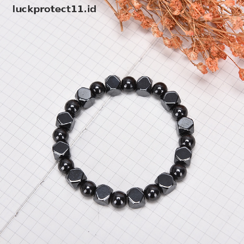 Gelang Manik-Manik Hematite Magnetik Warna Hitam Untuk Kesehatan Pria